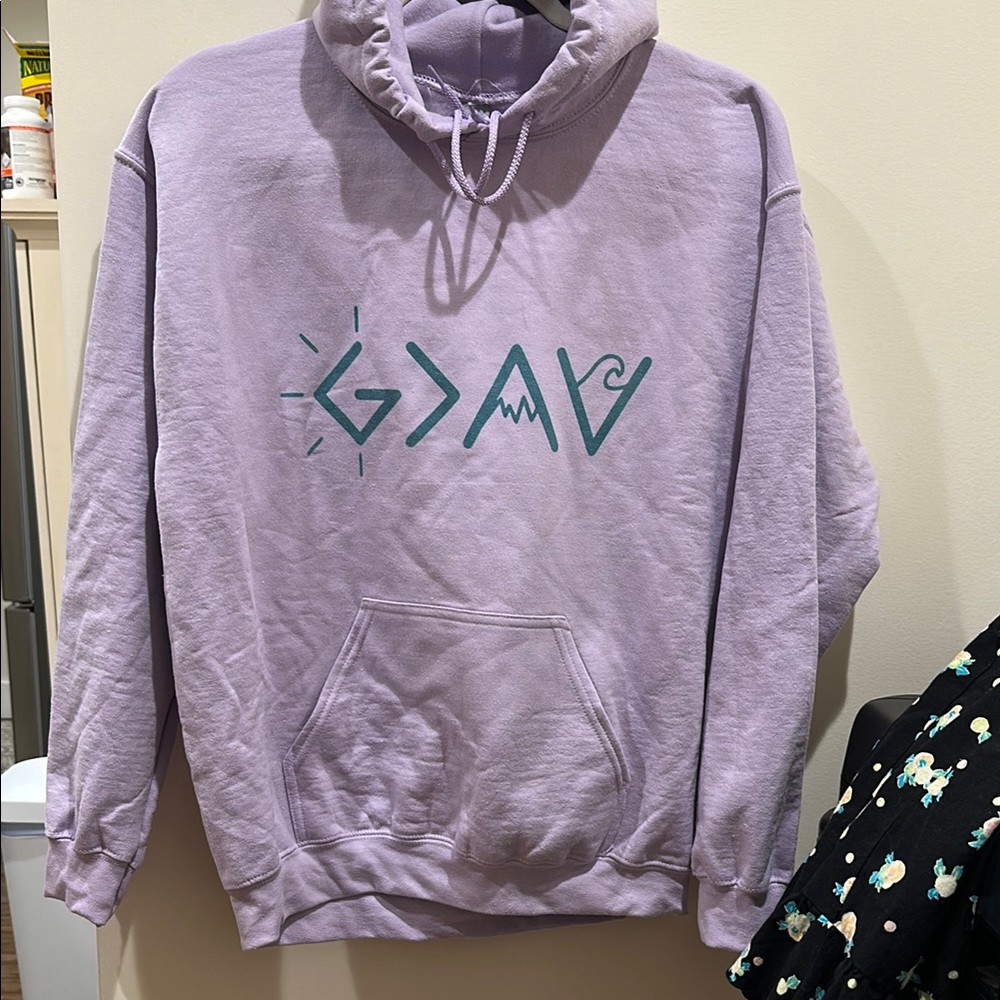 Lavender Hoodie with God is Greater than the Highs and the Lows Graphic Design